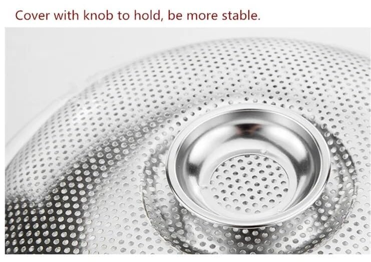 Pushkh Stainless Steel Fruit Vegetable Basket with Lid Colander Professional Strainer with Heavy Duty Handles and Self Pasta Spaghetti Berry Veggies Fruits Noodles Salads Dishwasher Safe - Image 4