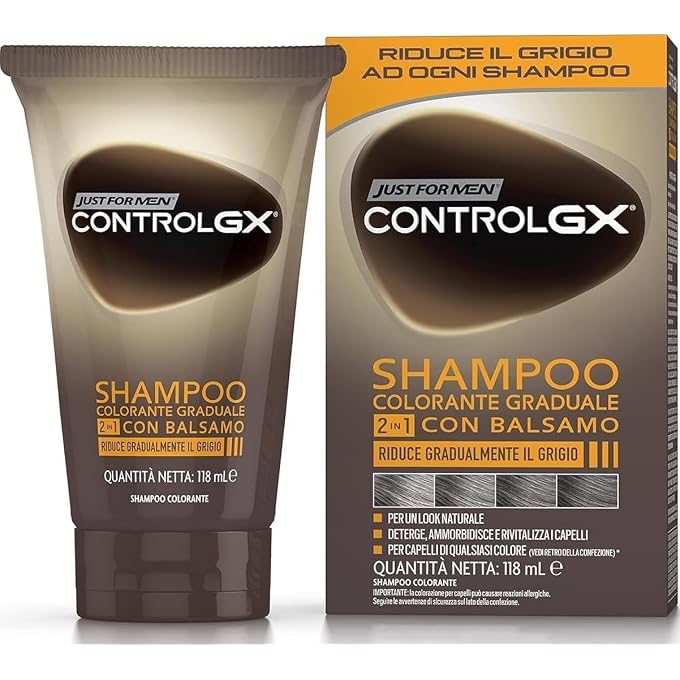Just For Men Control GX, Men's Coloring Shampoo, Hair Color and Tint, 2-in-1 with Conditioner, Gradually Reduces Gray, For a Natural Look, 118 ml - Image 2