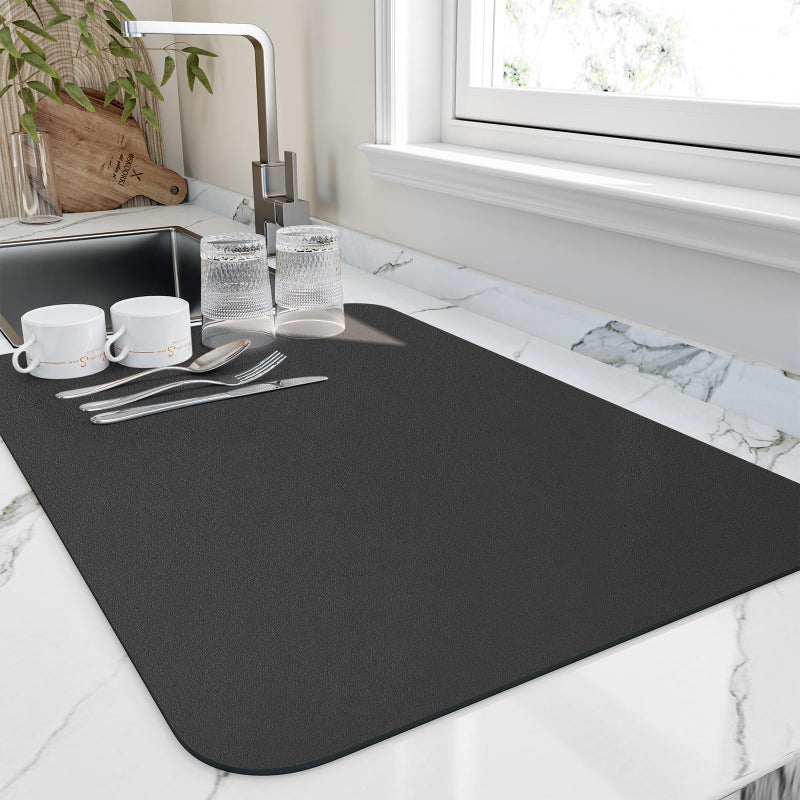 HotLive Dish Drying Mat for Kitchen Counter Heat Resistant Drainer Mats with Nonslip Rubber Backed Hide Stain Kitchen Super Absorbent Draining Mat Easy to Clean Dish Rack Pad Black 18x24