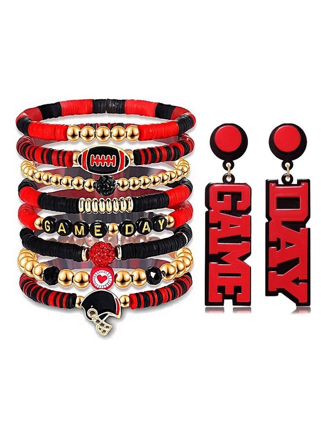 فالين أقراط سوار يوم اللعبة للنساء أساور كرة القدم سوار مطاطي من الخرز الأحمر والأسود باللون الأحمر والأزرق والأصفر والأرجواني إكسسوارات يوم الملعب مجوهرات أمهات يوم كرة القدم إكسسوارات ملابس هدايا (اللون أ) - Image 1