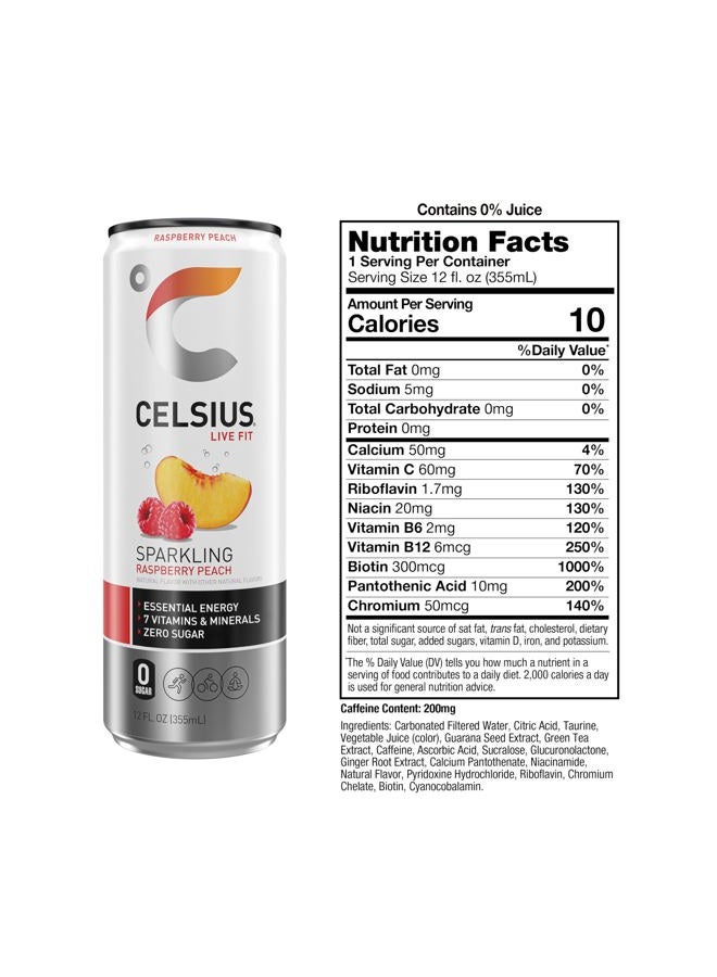 CELSIUS Sparkling Raspberry Peach, Sugar Free Energy Drink, 12 Fl Oz (Pack of 12) - Image 3