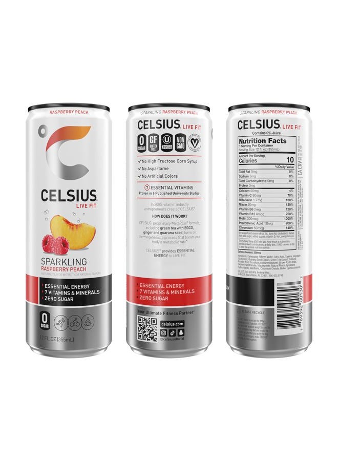 CELSIUS Sparkling Raspberry Peach, Sugar Free Energy Drink, 12 Fl Oz (Pack of 12) - Image 2