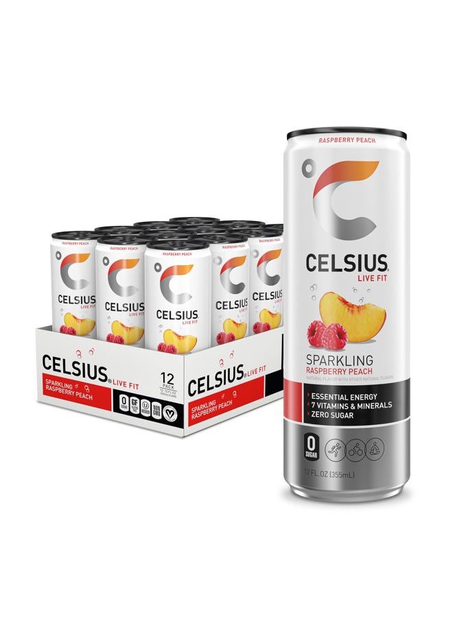 CELSIUS Sparkling Raspberry Peach, Sugar Free Energy Drink, 12 Fl Oz (Pack of 12) - Image 1