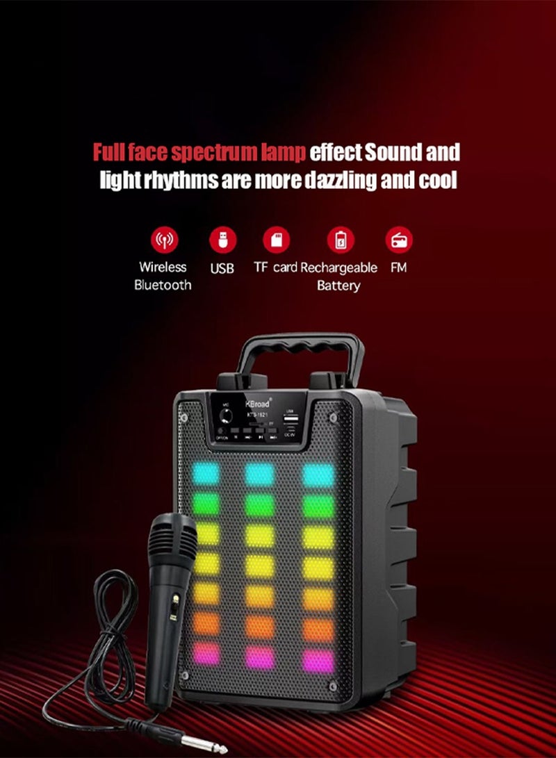 مكبر صوت بلوتوث  مع ميكروفون USB SDcard وحامل هاتف، صوت ممتاز، اتصال بلوتوث محمول، صوت عالٍ وواضح، عمر بطارية طويل، أفضل للسفر والمناسبات - Image 2