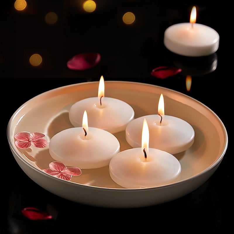 Ashlux White Floating Candles 3 inch 24 Pack Floating Candles 10 Hours Long Burning Unscented Floating Candle for Centerpieces Wedding Christmas Lights Romantic Night for HerHim Set
