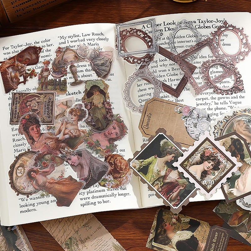 Ipsit Scrapbooking Supplies Kit Aesthetic DIY Journal Kit for Bullet Junk Journals A6 Grid Notebook Floral Stationery Travel Daily Life Stickers Craft Gift for Teens Girls and Women My Sweet Heart Leisure Tea Time  - Image 3