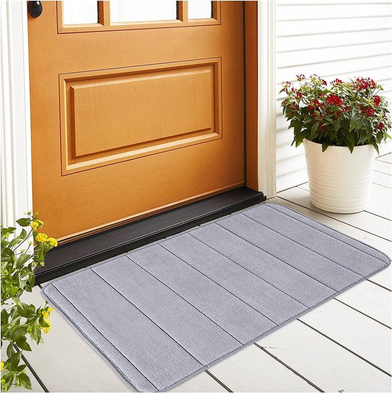 Gnanex Memory Foam Bath Rug 60x40 Thick Soft Striped Bathroom Mat Rugs Absorbent Mats Machine Wash and Dry Durable Backing Luxurious Comfortable Carpets for Bathrooms Light Gray