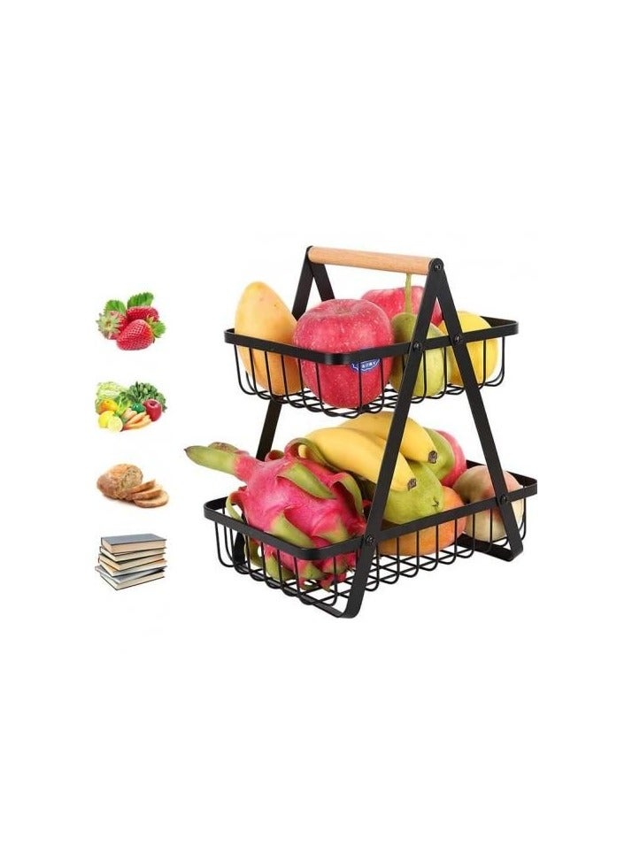 zoba "Multi-layer fruit basket with wooden handle - Modern design for serving and preserving fruit - Large capacity for travel and picnics - Easy to clean and store"  - Image 2