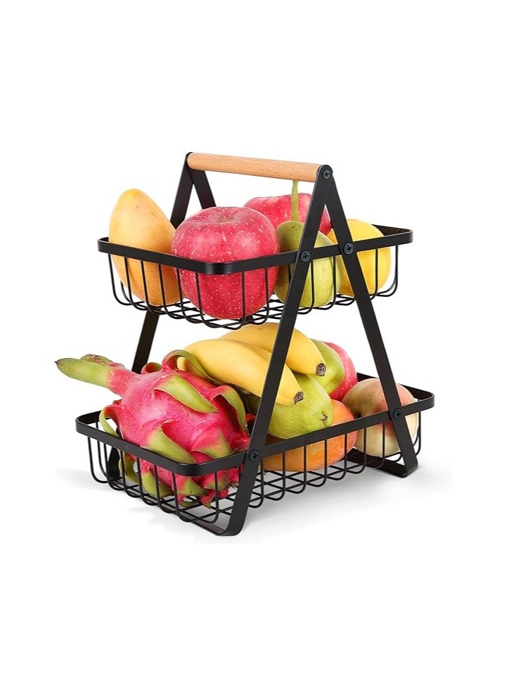 zoba "Multi-layer fruit basket with wooden handle - Modern design for serving and preserving fruit - Large capacity for travel and picnics - Easy to clean and store"  - Image 1