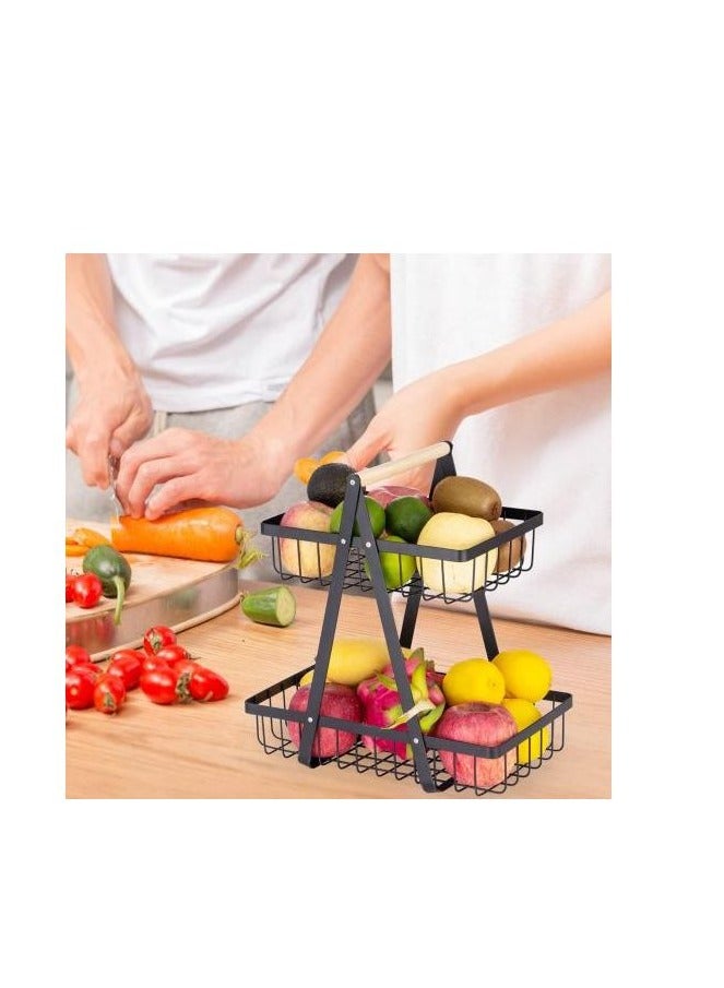 zoba "Multi-layer fruit basket with wooden handle - Modern design for serving and preserving fruit - Large capacity for travel and picnics - Easy to clean and store"  - Image 5