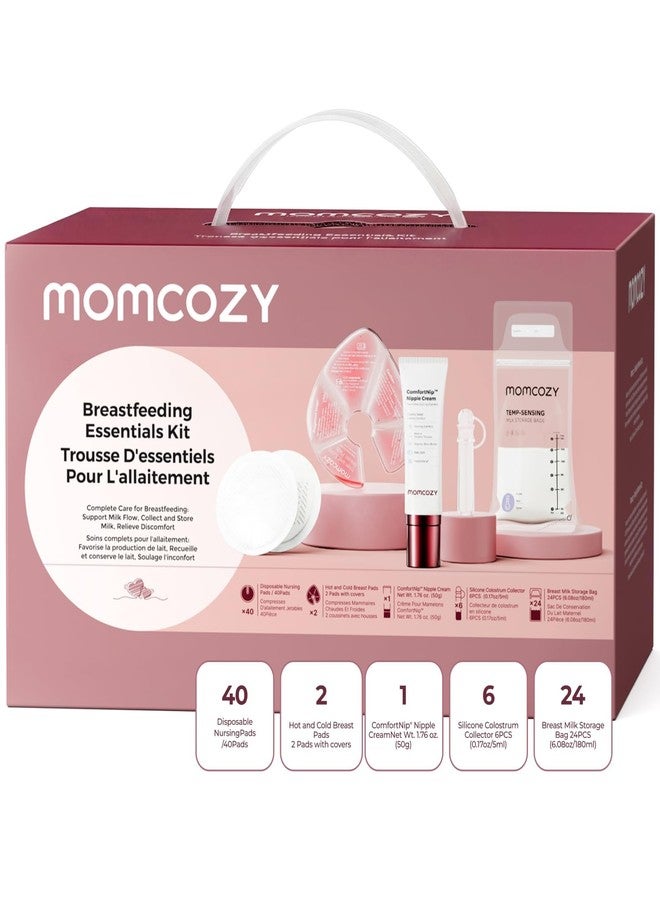 Momcozy 73pc Postpartum Essentials Kit, Initiate breastfeeding for New Moms, Hospital Bag Must Haves with Nursing Pads, Hot & Cold Breast Pads, Nipple Cream, Colostrum Collectors and Milk Storage Bags - Image 1