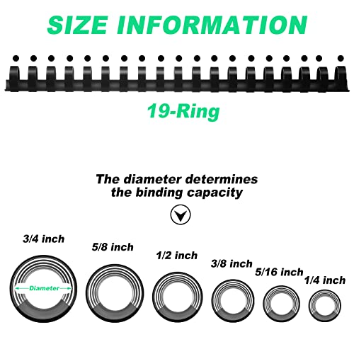 Yunsailing 150 Pack Plastic Binding Combs Plastic Binder Comb Ring 19 Ring Binding Spines Letter Size Spiral coils for Notebook Calendar(1/4 5/16 3/8 1/2 5/8 3/4 in,Black) - Image 2