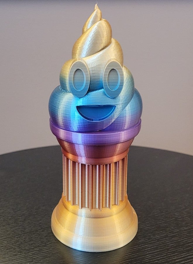 Znet3D Poop Emoji Trophy - Perfect Award or Gift - Handmade w/Additive Manufacturing - 6" inches Tall - Featuring a Solid Silk Rainbow Poop Emoji on a Column Pillar - Image 2