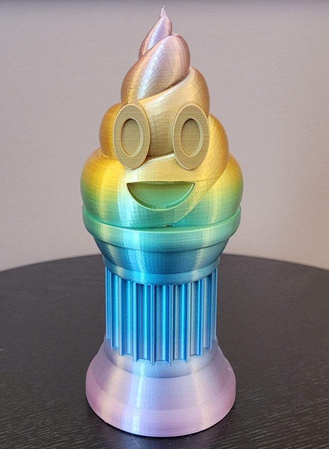 Znet3D Poop Emoji Trophy - Perfect Award or Gift - Handmade w/Additive Manufacturing - 6" inches Tall - Featuring a Solid Silk Rainbow Poop Emoji on a Column Pillar - Image 4