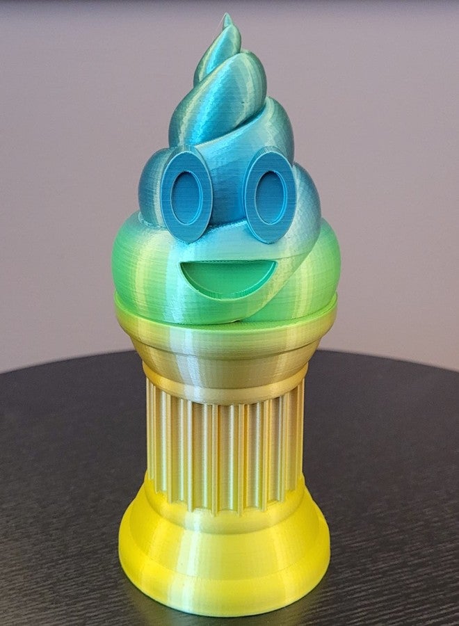 Znet3D Poop Emoji Trophy - Perfect Award or Gift - Handmade w/Additive Manufacturing - 6" inches Tall - Featuring a Solid Silk Rainbow Poop Emoji on a Column Pillar - Image 3