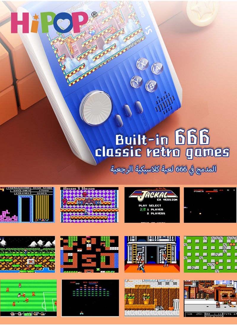 وحدة تحكم ألعاب محمولة 666 في 1 مع وحدة تحكم ألعاب واحدة، ألعاب قديمة بشاشة HD 3 بوصة، وحدة تحكم ألعاب محمولة للأطفال