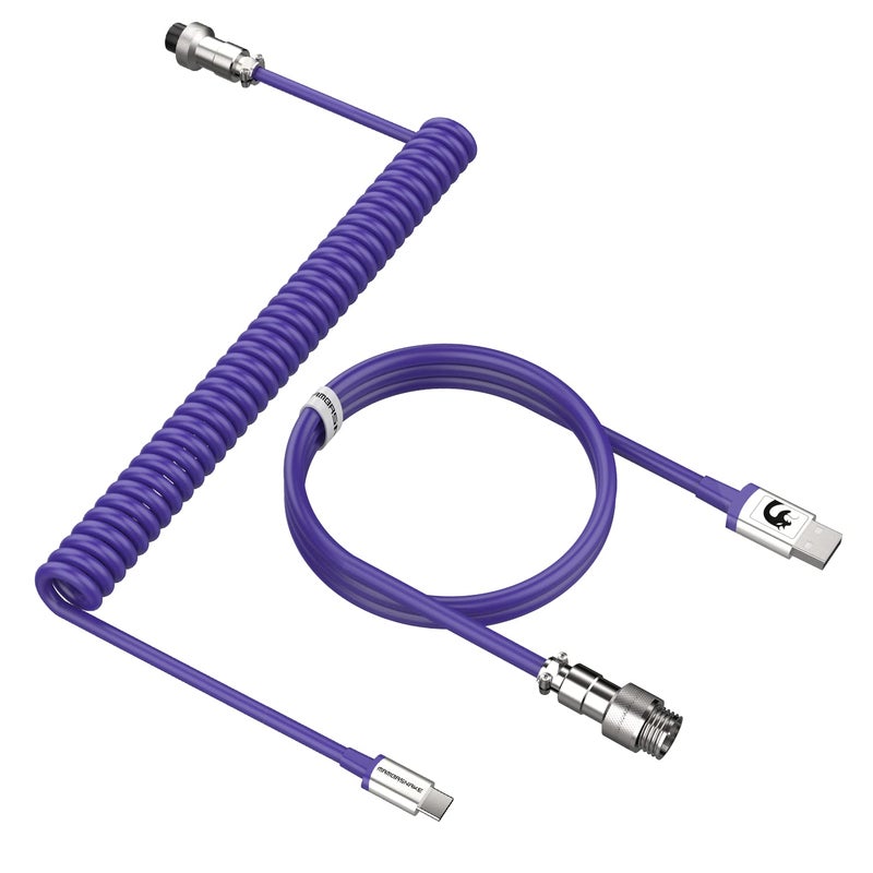 MAMBASNAKE C01 Coiled Keyboard Cable, Pro Custom USB-C Aviator Cable, Type-C to USB-A HyperSpeed Line with 8KHz Return Rate with Metal Aviation Connector for PC Gaming Keyboard-Purple - Image 1