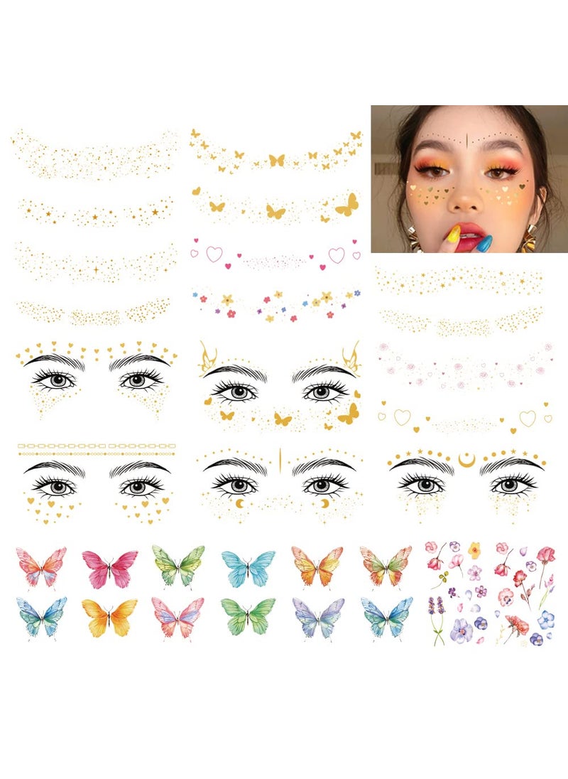 Divawoo - DIVAWOO 32 Sheets Face Temporary Tattoo 20 sheets Glitter Metallic Freckle Tattoos 12 PCS Butterflies Fake Tattoos Stickers for Festival Makeup Rave Accessories - Image 1