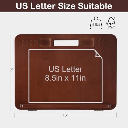 StrongTek حامل لوحات من الخيزران StrongTek ب 6 وضعيات، 16x12 بوصة، لوح رسم وقلم قابل للتعديل مع مقبض مدمج وتخزين خلفي، مكتب فني محمول ومكتب للرسم والقراءة وحامل كتب - Image 5