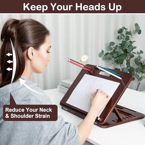 StrongTek حامل لوحات من الخيزران StrongTek ب 6 وضعيات، 16x12 بوصة، لوح رسم وقلم قابل للتعديل مع مقبض مدمج وتخزين خلفي، مكتب فني محمول ومكتب للرسم والقراءة وحامل كتب - Image 2