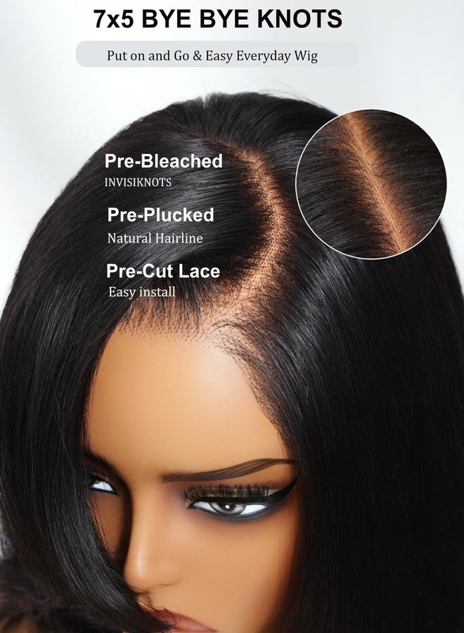 UNICE 8 inch Short Layered Bob Drawstring Wig Human Hair with Side Swept Bangs Bye Bye Knots 7x5 Lace closure Glueless Wigs Human Hair Pre Plucked Pre Cut Read to Wear - Image 4