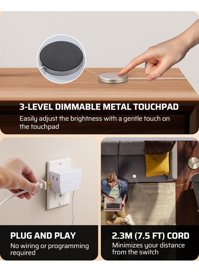 ديوينويلز مفتاح إضاءة ديونويلز ثنائي اللمس، تحكم بلوحة لمس مع 3 مستويات من التعتيم، مصابيح LED/CFL قابلة للتعتيم، ومصابيح متوهجة، سلك تمديد، مدرج في قائمة ETL، أبيض - Image 4