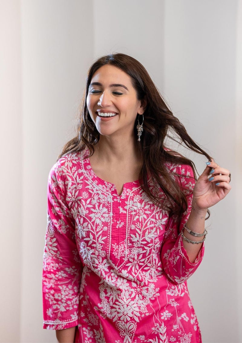 ANNI DESIGNER Women Cotton Blend Straight Fit Chikankari Embroidered Straight Kurta (Zainab Pink_S_Pink_Small) - Image 5