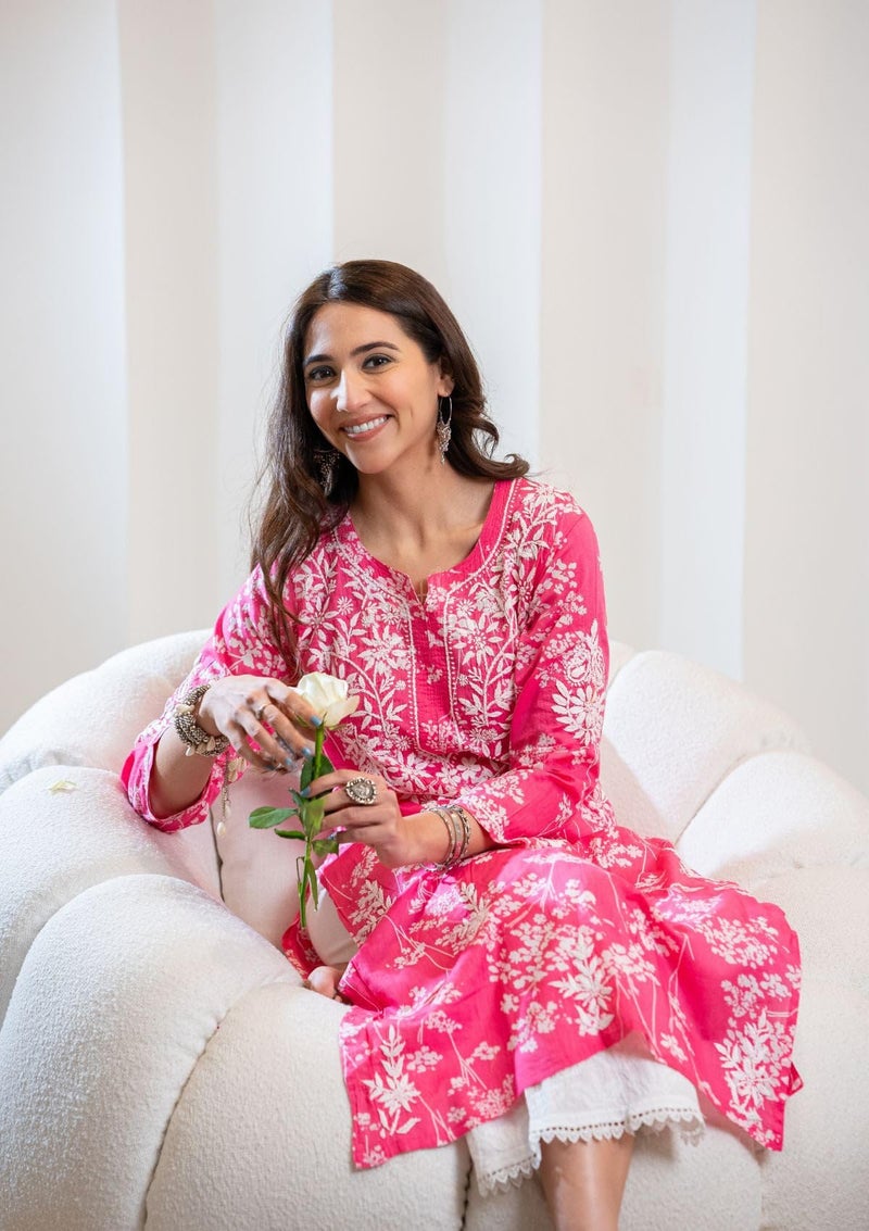 ANNI DESIGNER Women Cotton Blend Straight Fit Chikankari Embroidered Straight Kurta (Zainab Pink_S_Pink_Small) - Image 2