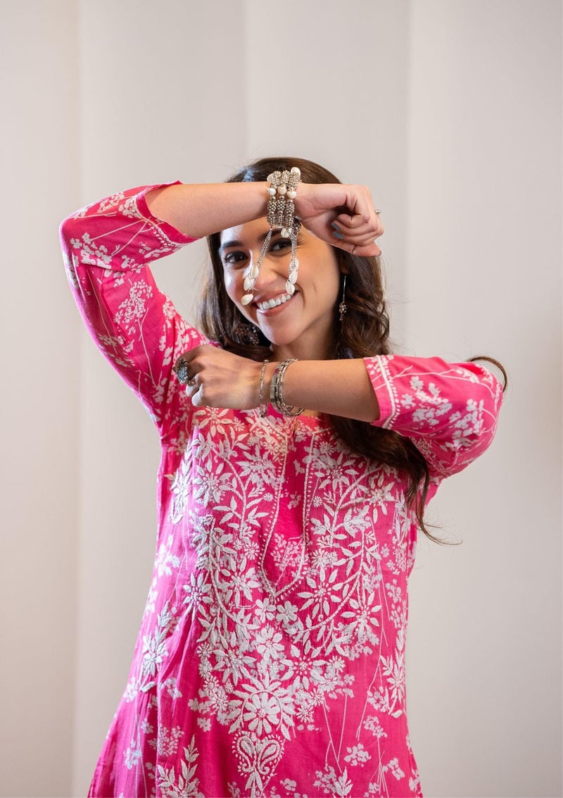 ANNI DESIGNER Women Cotton Blend Straight Fit Chikankari Embroidered Straight Kurta (Zainab Pink_S_Pink_Small) - Image 4