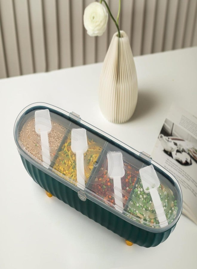 VishBinMultipurpose Plastic 4 in 1 Masala Box for Kitchen, Transparent Pickel Box, 4 Compartment Storage Container Airtight for Cereal, Dry Fruits 4 Compartment with 4 Spoon - (Multicolor) - Image 4