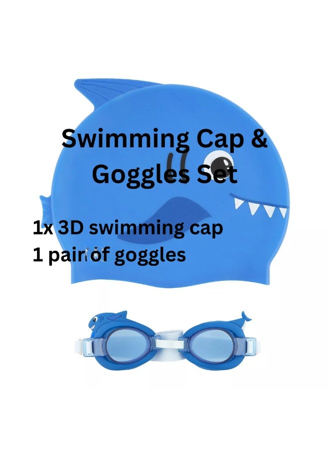 Trishi Coconut Grove Kids Swimming Cap & Goggles Set – Silicone Swim Cap with Anti-Fog UV Protection Goggles, Adjustable Strap, Leak-Proof Swim Glasses for Boys & Girls Pool & Beach Finn the Shark - Image 3