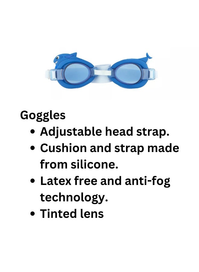 Trishi Coconut Grove Kids Swimming Cap & Goggles Set – Silicone Swim Cap with Anti-Fog UV Protection Goggles, Adjustable Strap, Leak-Proof Swim Glasses for Boys & Girls Pool & Beach Finn the Shark - Image 5