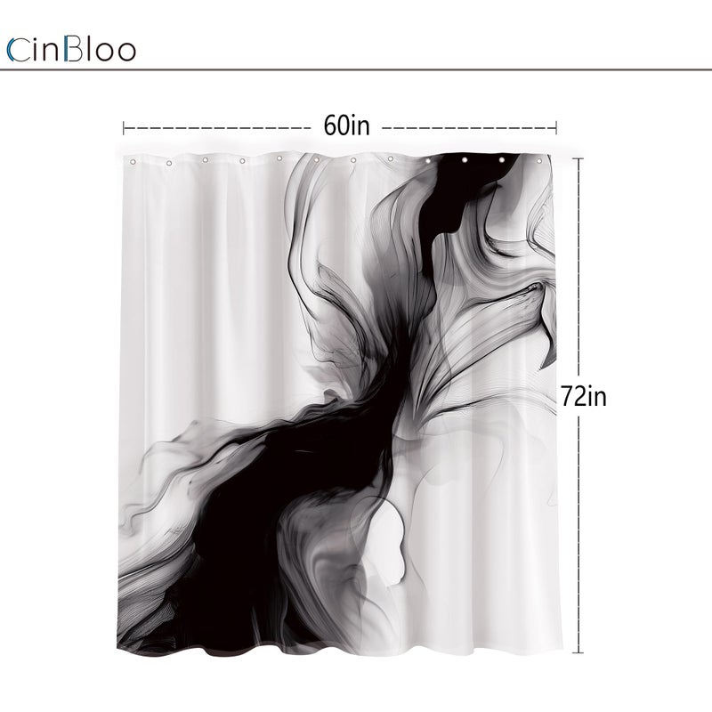 Cinbloo Black and White Shower Curtain 60Wx72H Abstract Bathroom Decor for Men Modern Ombre Grey Minimalist Marble Shower Curtain Set Elegant Ink Texture Neutral Shower Curtain Fabric with 12 Hooks - Image 5