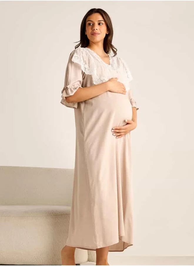 فاف Lace Detail Maternity Night Gown with 3/4 Sleeves