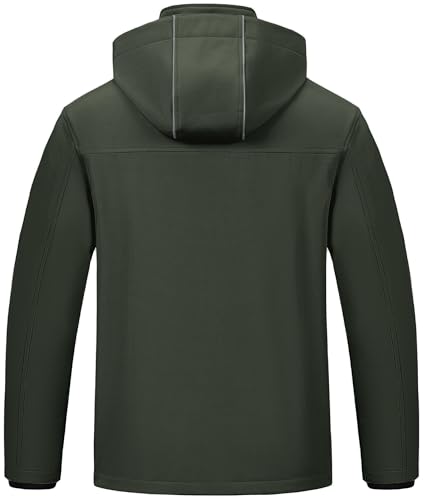 Pursky Men Water Resistant Jacket Chamarras De Hombre Para El Frio Fleece Lightweight Mens Coats With Hood Softshell Lined Jackets Waterproof Windproof Outerwear Army Green XL - Image 2