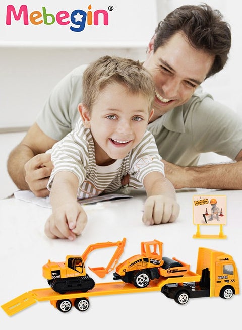 4Pcs Engineering Trailer Playset, Cool Construction Vehicles Set, Heavy Load Transporter Toy, Transporter Loads Vehicles, Popular Car Toys, Ideal for Both Indoor and Outdoor Play, Great Gift for Kids, 21.5*3.5*5.5cm