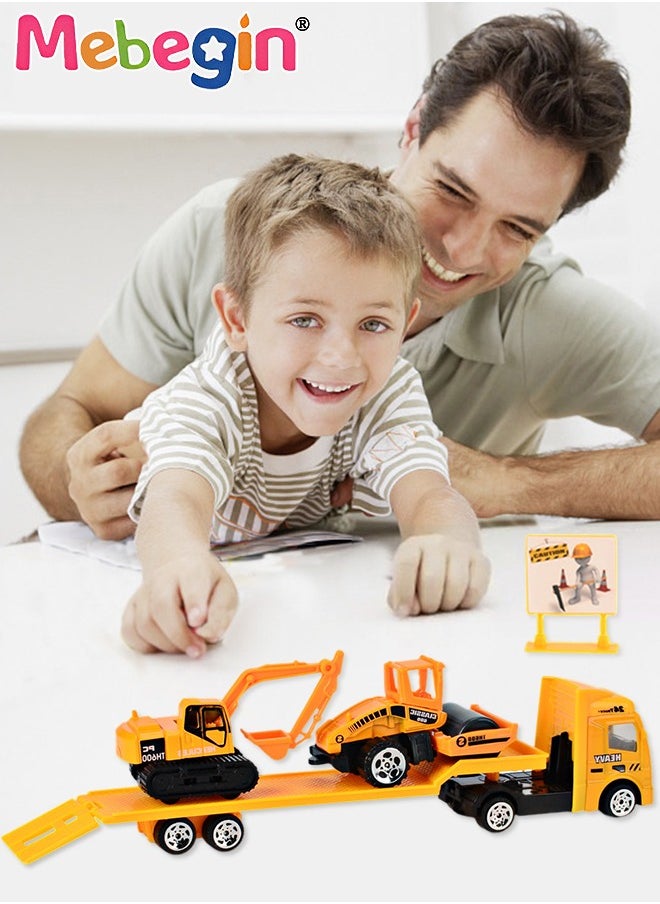 MEBEGIN 4Pcs Engineering Trailer Playset, Cool Construction Vehicles Set, Heavy Load Transporter Toy, Transporter Loads Vehicles, Popular Car Toys, Ideal for Both Indoor and Outdoor Play, Great Gift for Kids, 21.5*3.5*5.5cm  - Image 1