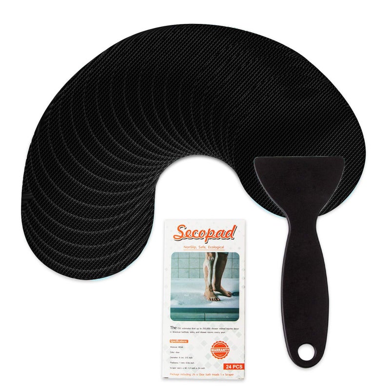 Secopad NonSlip Bathtub Stickers 24 PCS Safety Bathroom Tubs Showers Treads Adhesive Decals Scraper Black