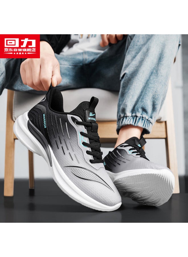 Pull Back Warrior Official Men's Sports Shoes Men's Trendy All-match Shoes Men's Lightweight Flying Woven Shoes Gray Black 44 - Image 1