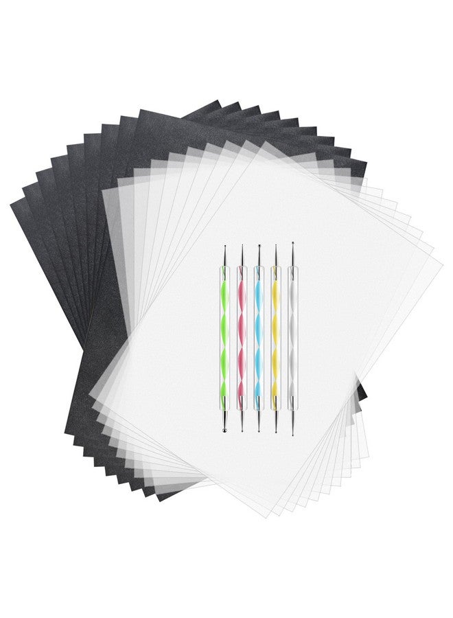 أستارون 150 ورقة من ورق النسخ الكربوني الأسود وورق التتبع مع مجموعة أدوات النقش المكونة من 5 قطع، ورق نقل الكربون للتتبع على القماش الخشبي - Image 1