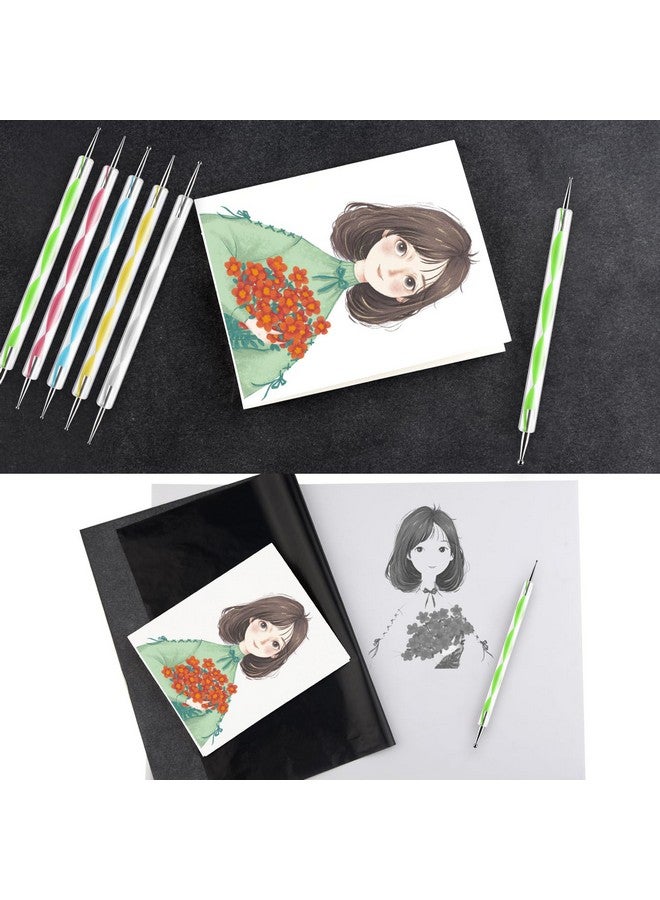 أستارون 150 ورقة من ورق النسخ الكربوني الأسود وورق التتبع مع مجموعة أدوات النقش المكونة من 5 قطع، ورق نقل الكربون للتتبع على القماش الخشبي - Image 4