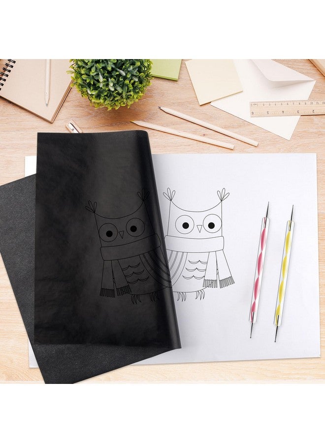 أستارون 150 ورقة من ورق النسخ الكربوني الأسود وورق التتبع مع مجموعة أدوات النقش المكونة من 5 قطع، ورق نقل الكربون للتتبع على القماش الخشبي - Image 3