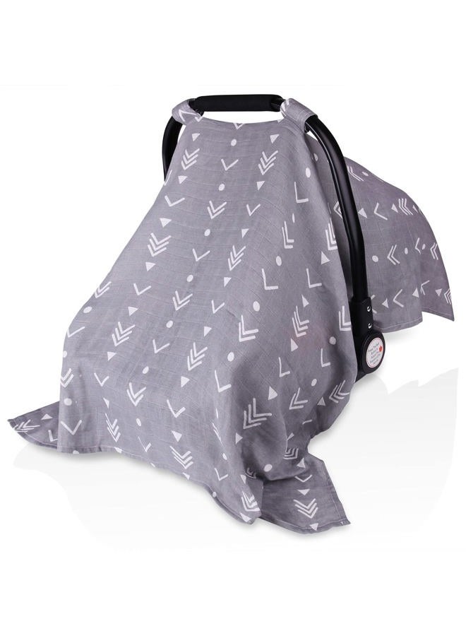 Metplus Muslin Baby Car Seat Canopy, Infant Carseat Cover - Extra Wide Universal Fit, Lightweight Breathable Soft for Babies Girls Shower Gift (Arrow) - Image 1