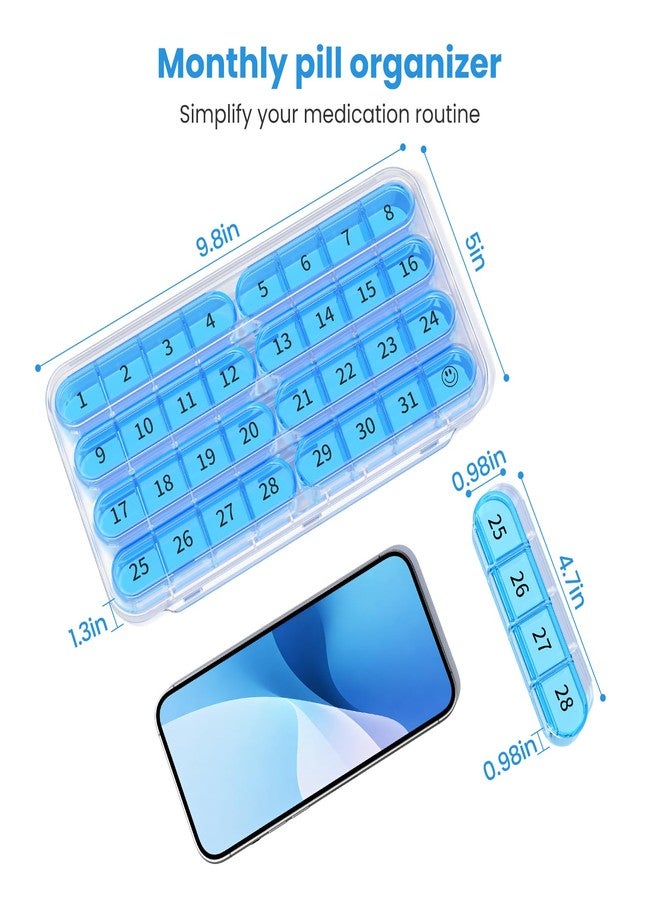 Daviky Monthly Pill Organizer 1 Time a Day, 30 Day Pill Box, Single-Hand Easy Open Pill Case for Travel, Daily Vitamins & Supplements for Seniors - Image 3
