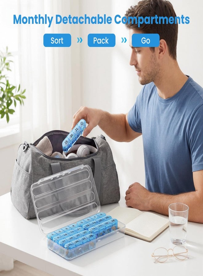 Daviky Monthly Pill Organizer 1 Time a Day, 30 Day Pill Box, Single-Hand Easy Open Pill Case for Travel, Daily Vitamins & Supplements for Seniors - Image 4