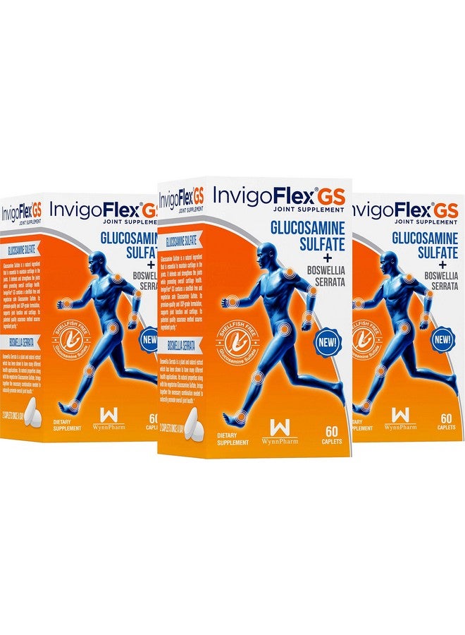 إنفيجو فليكس كبريتات الجلوكوزامين من INVIGOFLEX (خالية من المحار والصوديوم وآمنة للنباتيين) خالية من الكائنات المعدلة وراثيًا وخالية من الجلوتين - مع نبات البوسويليا سيراتا - مكمل غذائي ممتاز للمفاصل GS - عبوة من 3 قطع - Image 1