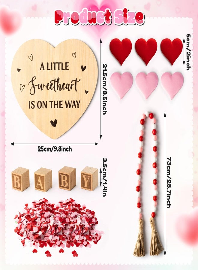 2ooya 13Pcs Valentine Pregnancy Announcement Set - Coming Soon Baby Announcements Ideas Include Wooden Sign Beads Garland Wood Blocks Sponge Pregnancy Reveal Photo Props for Grandparents Dad Husband Family - Image 2