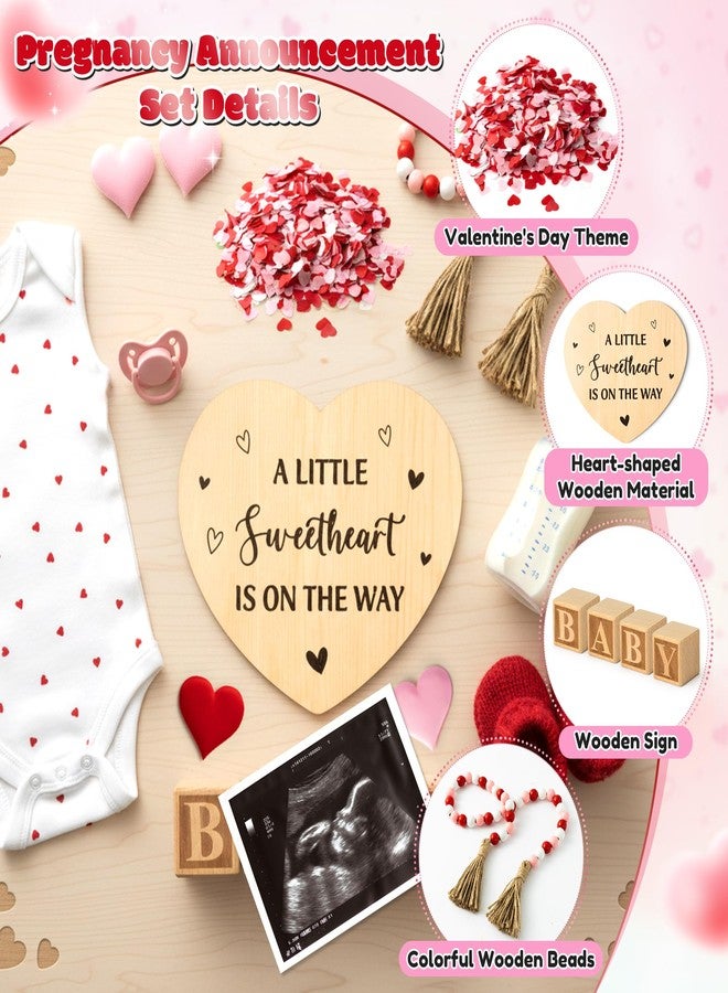 2ooya 13Pcs Valentine Pregnancy Announcement Set - Coming Soon Baby Announcements Ideas Include Wooden Sign Beads Garland Wood Blocks Sponge Pregnancy Reveal Photo Props for Grandparents Dad Husband Family - Image 3