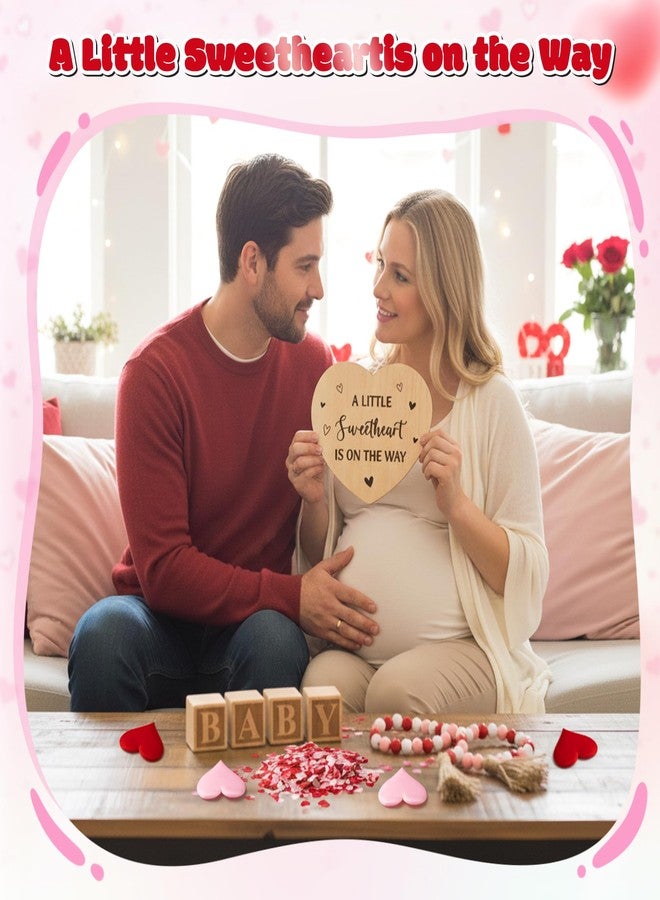 2ooya 13Pcs Valentine Pregnancy Announcement Set - Coming Soon Baby Announcements Ideas Include Wooden Sign Beads Garland Wood Blocks Sponge Pregnancy Reveal Photo Props for Grandparents Dad Husband Family - Image 5