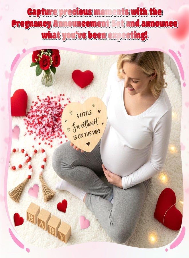 2ooya 13Pcs Valentine Pregnancy Announcement Set - Coming Soon Baby Announcements Ideas Include Wooden Sign Beads Garland Wood Blocks Sponge Pregnancy Reveal Photo Props for Grandparents Dad Husband Family - Image 4